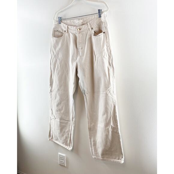 H&M High Rise Cotton Button Fly Straight Leg Jeans Cream Bone 14 - Picture 8 of 9